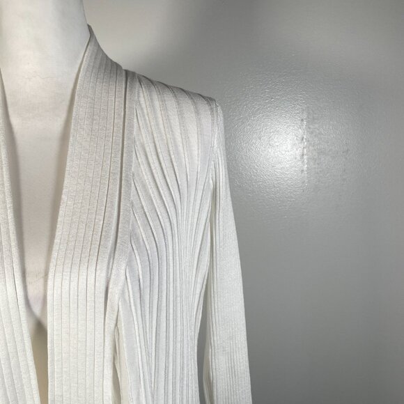 BRCHNY White Ivory Open Front Tight Knit Long Sleeve Cardigan Sweater PL - Picture 4 of 13